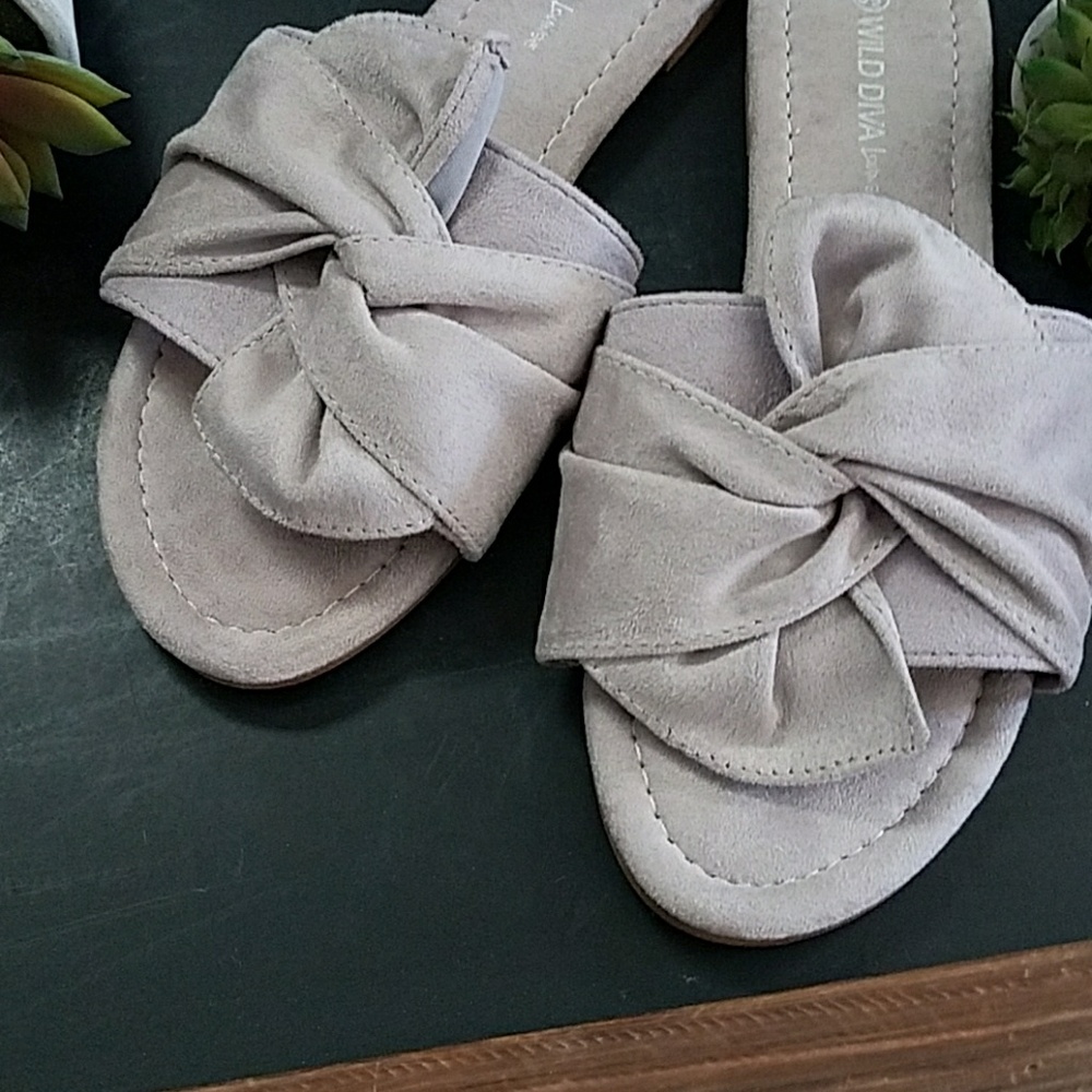 Light Gray Bowtie Faux Suede Slider Sandal